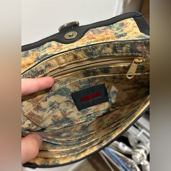 HOBO Brand Black Leather Chain Mini Strap Clutch, handheld w brass hardware - Picture 4 of 9